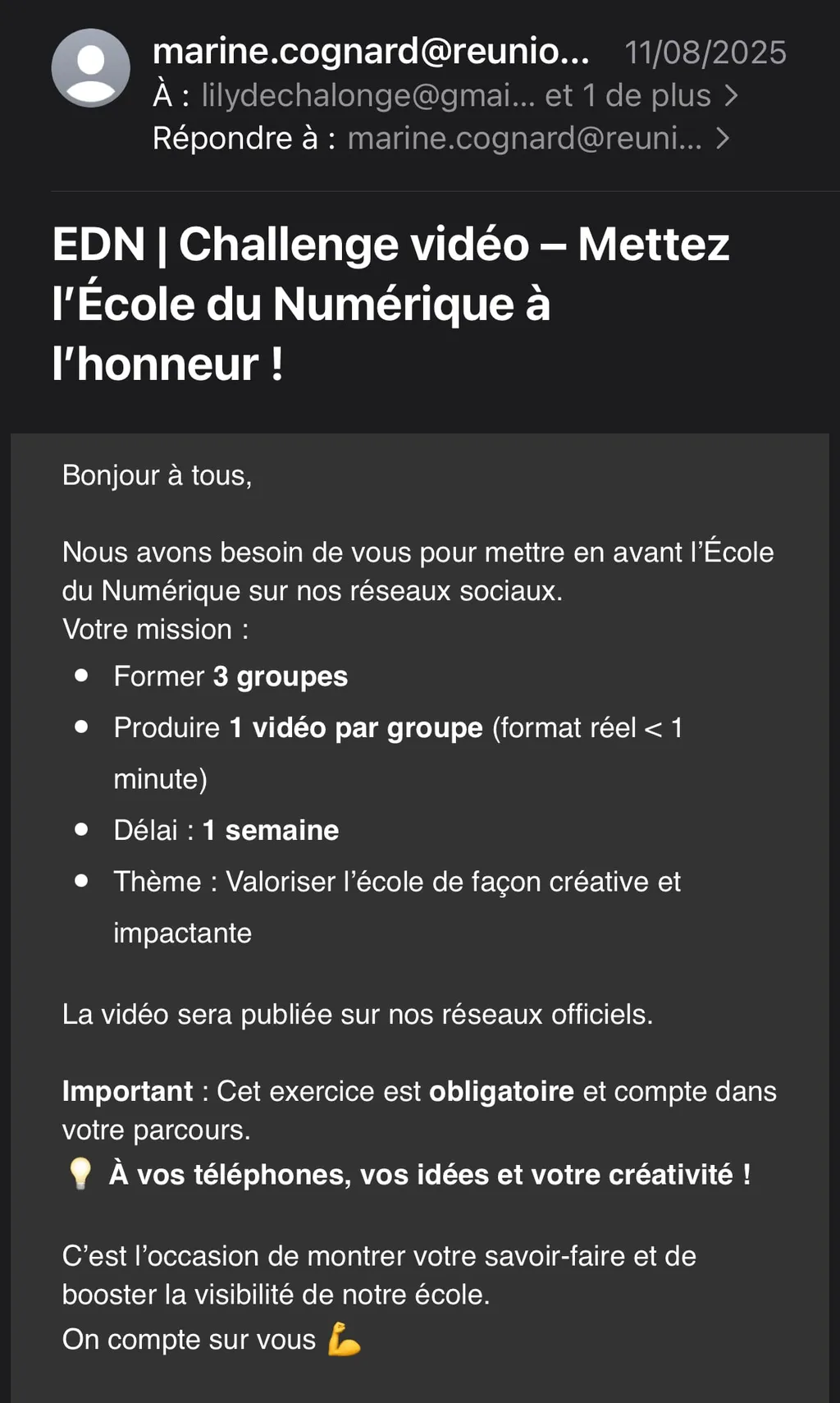 Demande initiale — challenge vidéo EDN