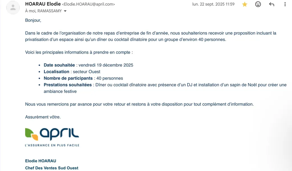 Demande initiale du client — April